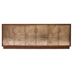 Pacifica Hammered Bronze Fire Patina and Walnut Sideboard By Newell Design