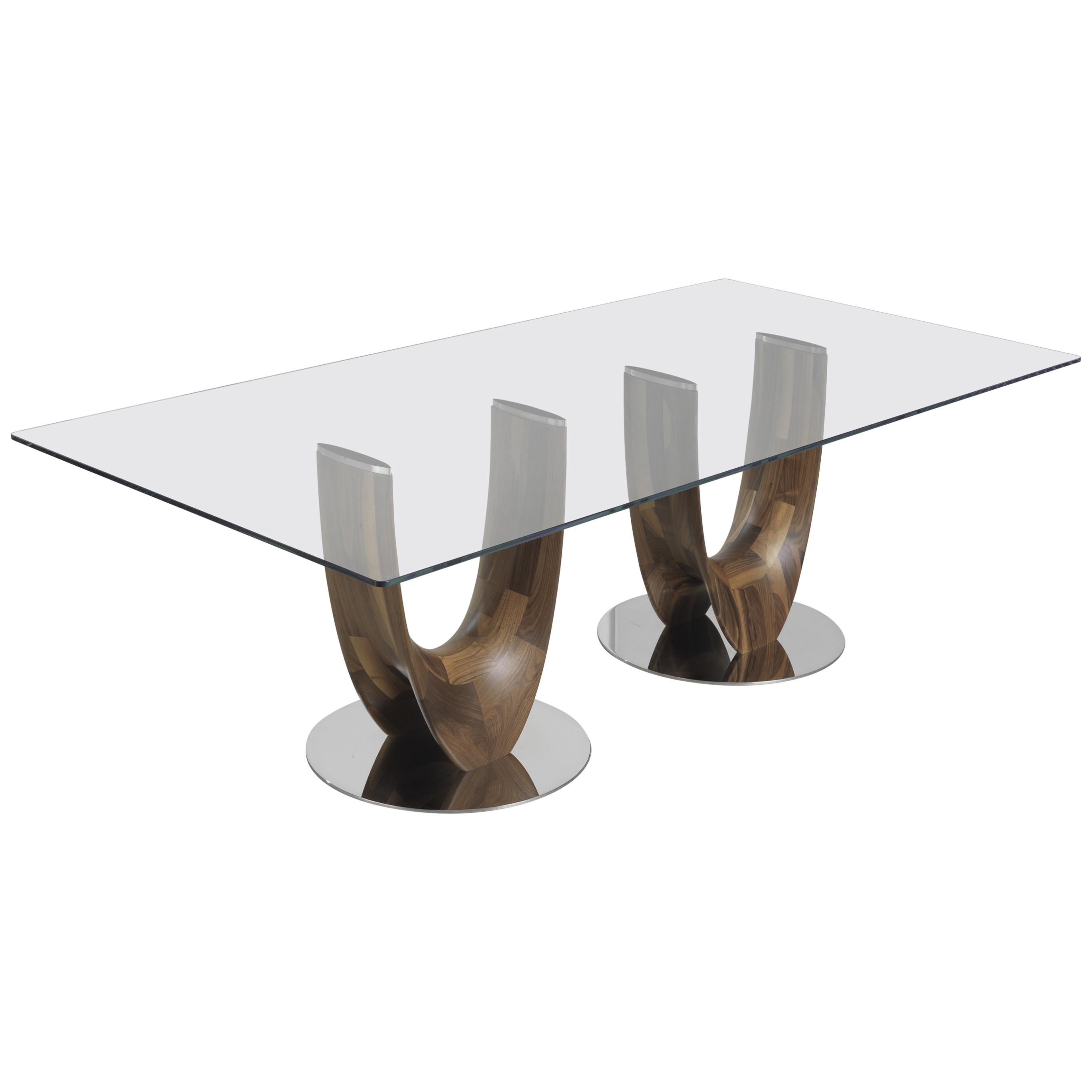 Pacini & Cappellini Axis Rectangle Dining Table in Glass & Wood by Stefano Bigi For Sale