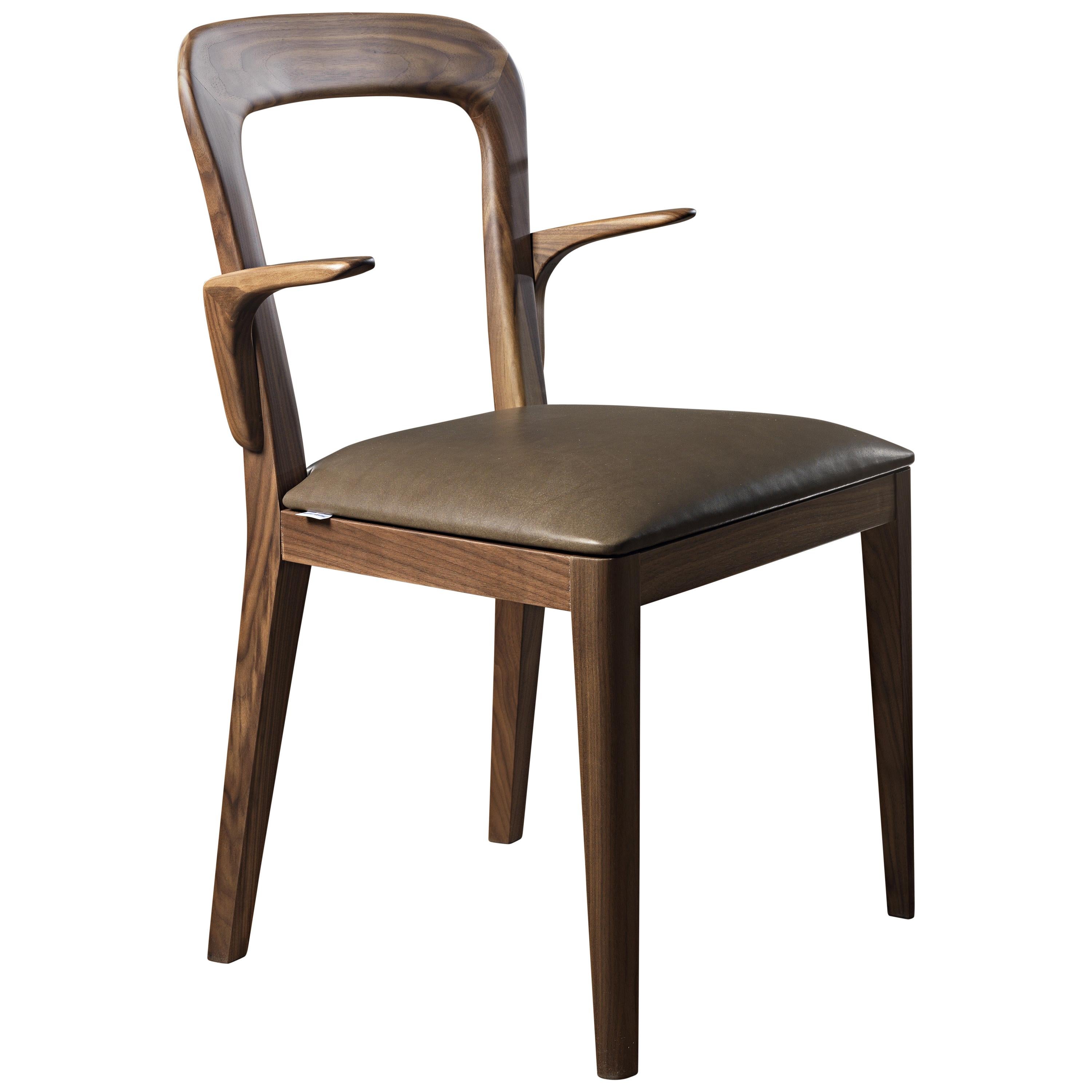 Pacini & Cappellini Gaya Chair with Structure in Solid Canaletto Walnut For Sale