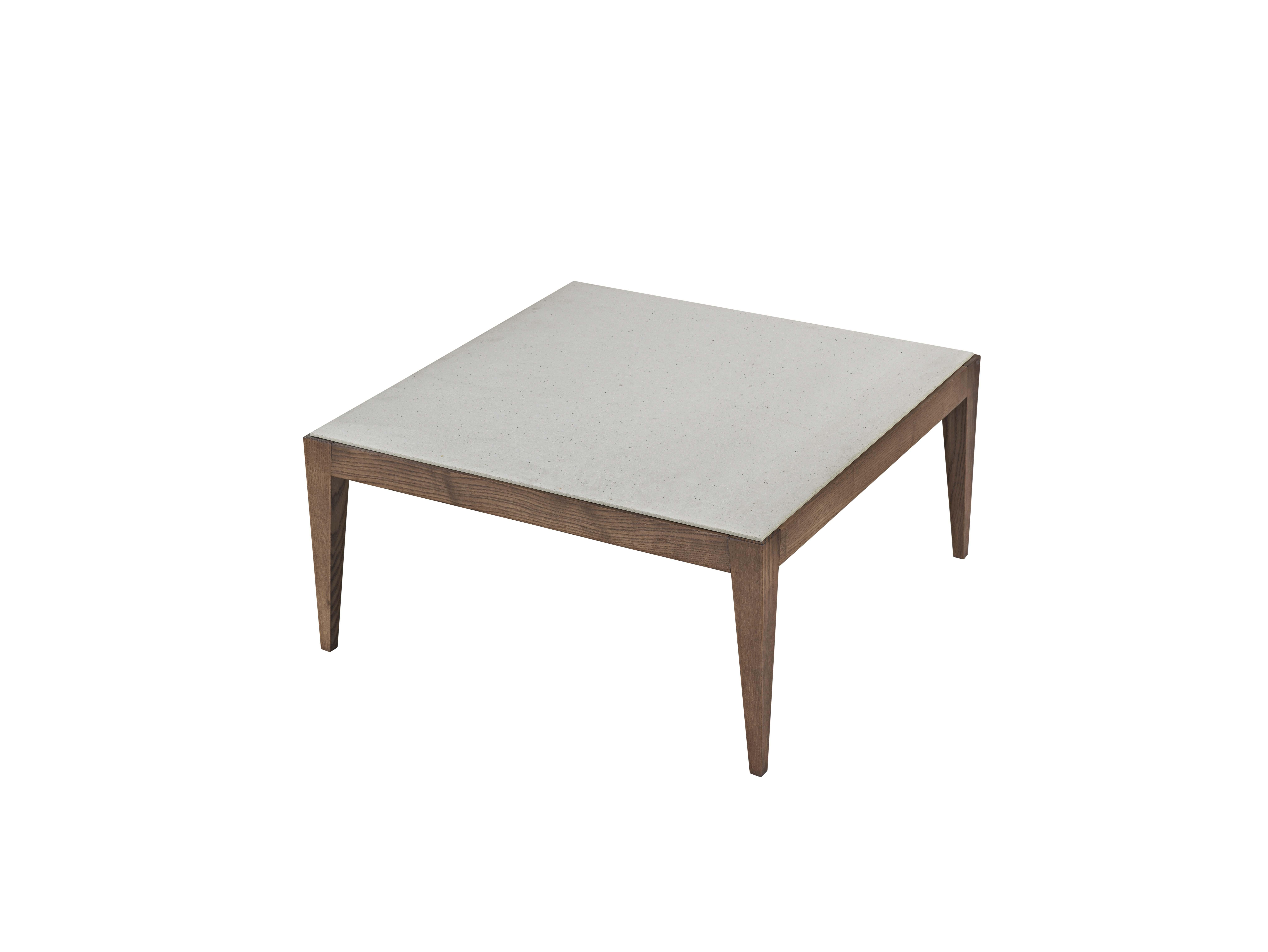 Coffee table with solid ash structure. Top veneered ash, in Cimento (concrete C02 sand, C03 dove) or in polished marble (BC white Carrara, NM black marquinia, EM dark emperador); Laminam (ceramic with marble effect) available only for cod. 5370.