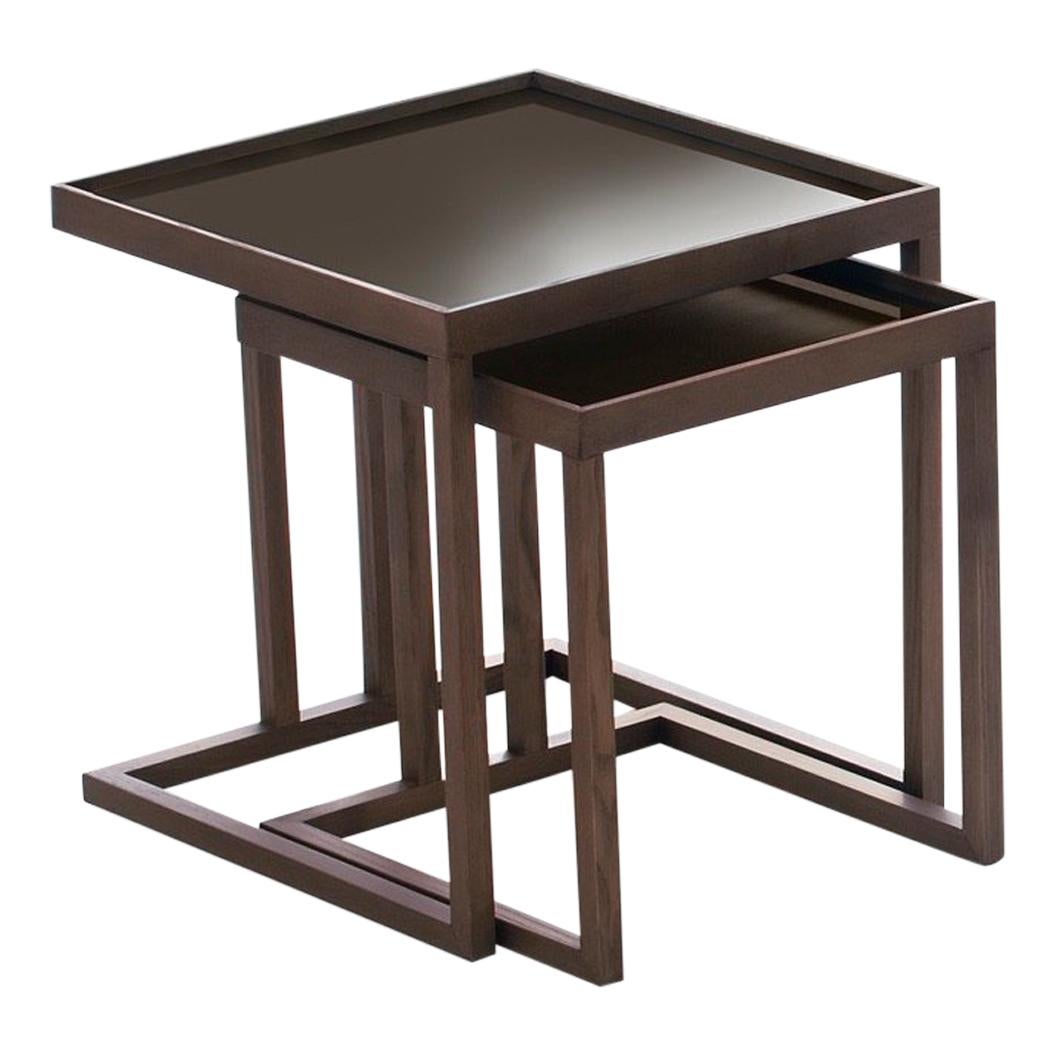 Pacini & Cappellini Pair of Ambo Coffee Tables in Lacquered Mocha Ash For Sale