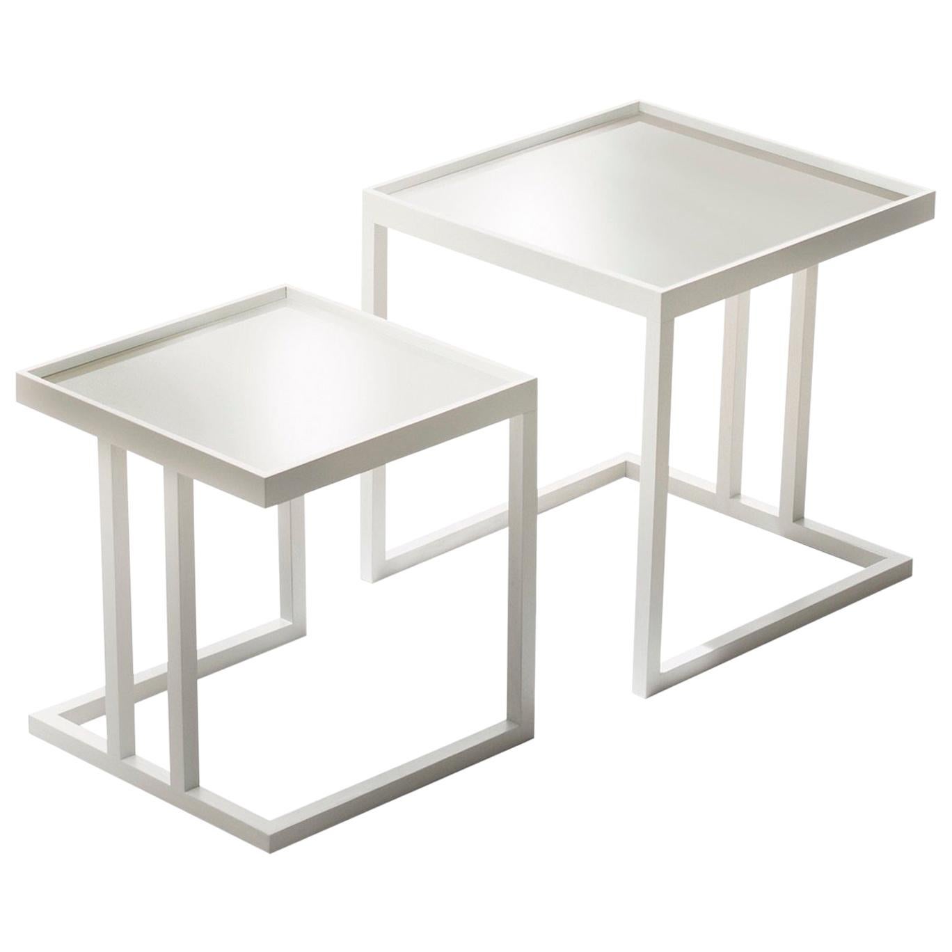 Pacini & Cappellini Pair of Ambo Coffee Tables in Lacquered White Ash For Sale