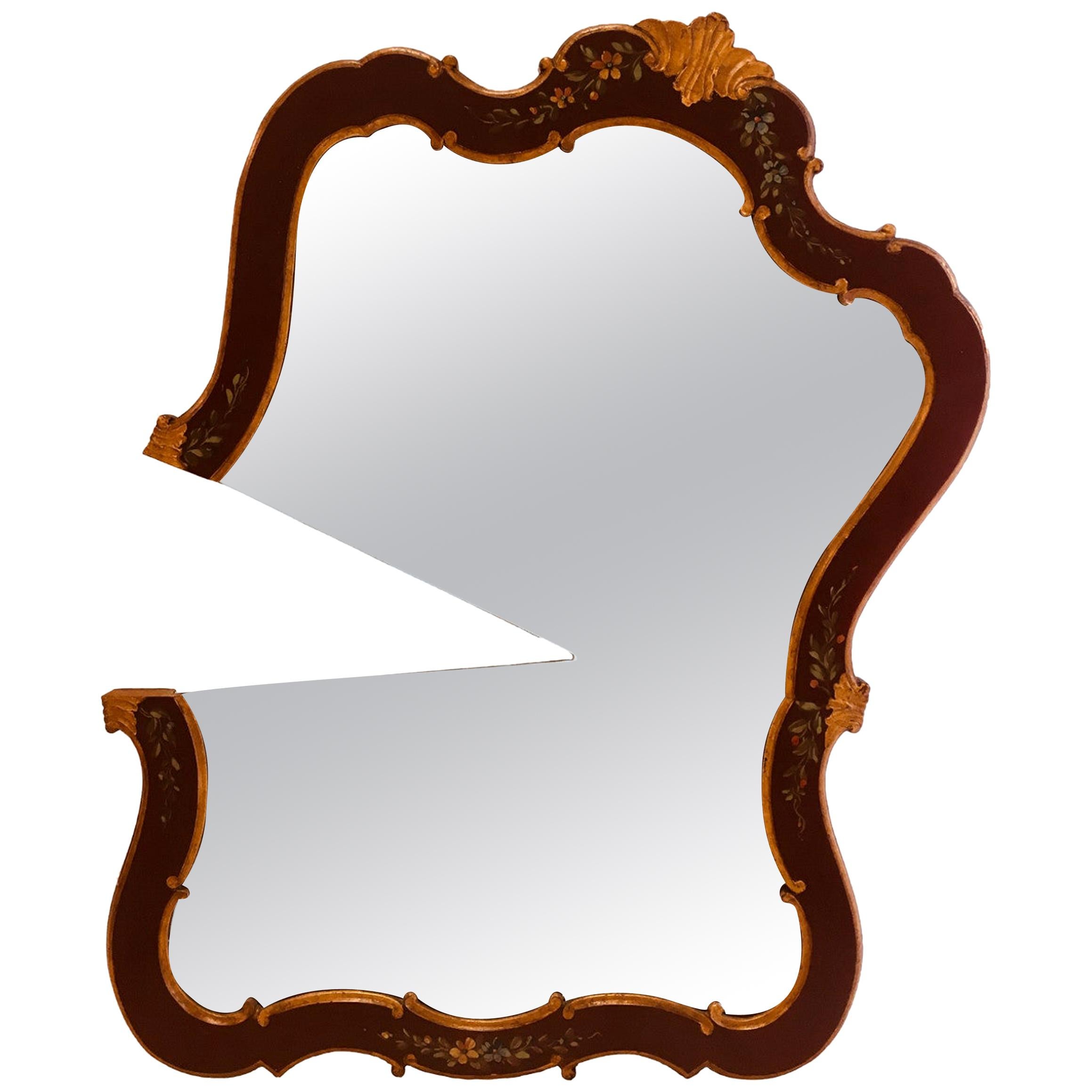 "Pacman" Contemporary Wall Mirror from an Antique Venetian Lacquered Frame im Angebot
