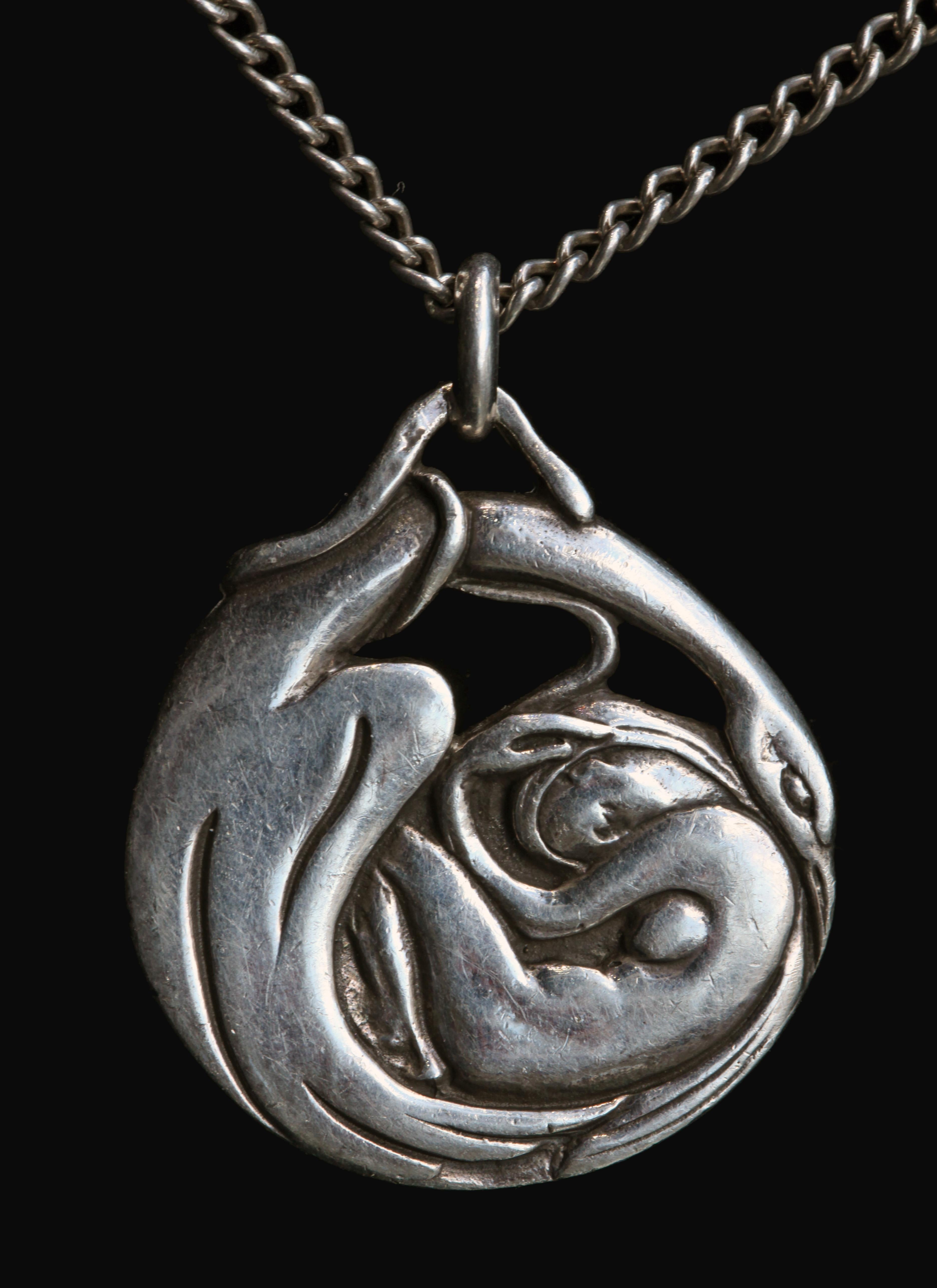 Art Nouveau Paco Durrio 'Leda and the Swan' Reversible Symbolist Pendant