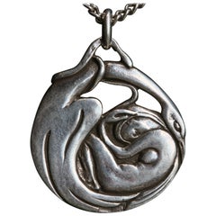 Antique Paco Durrio 'Leda and the Swan' Reversible Symbolist Pendant