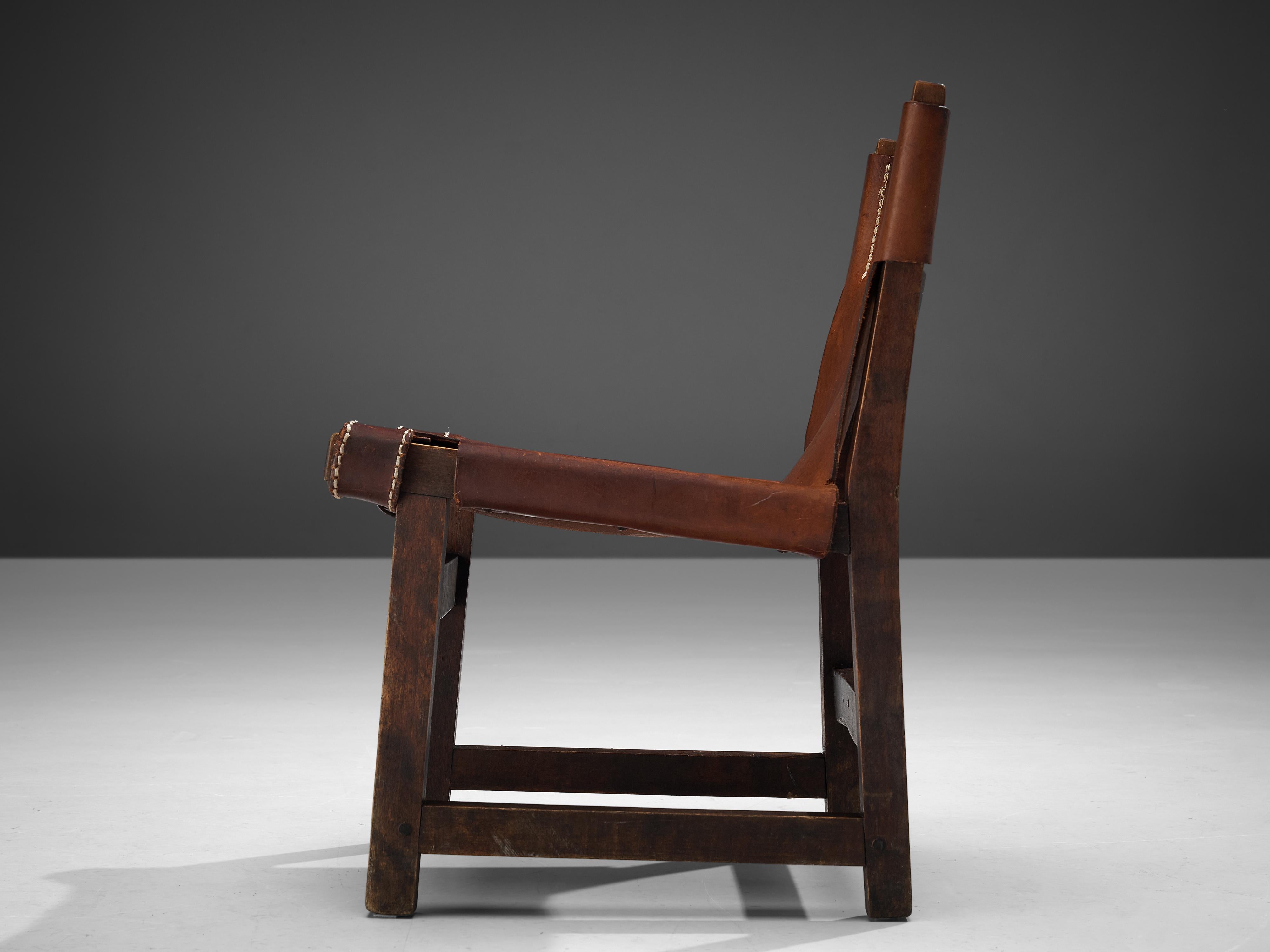 Spanish Paco Muñoz 'Riaza' Hunting Children's Chair in Walnut and Leather For Sale