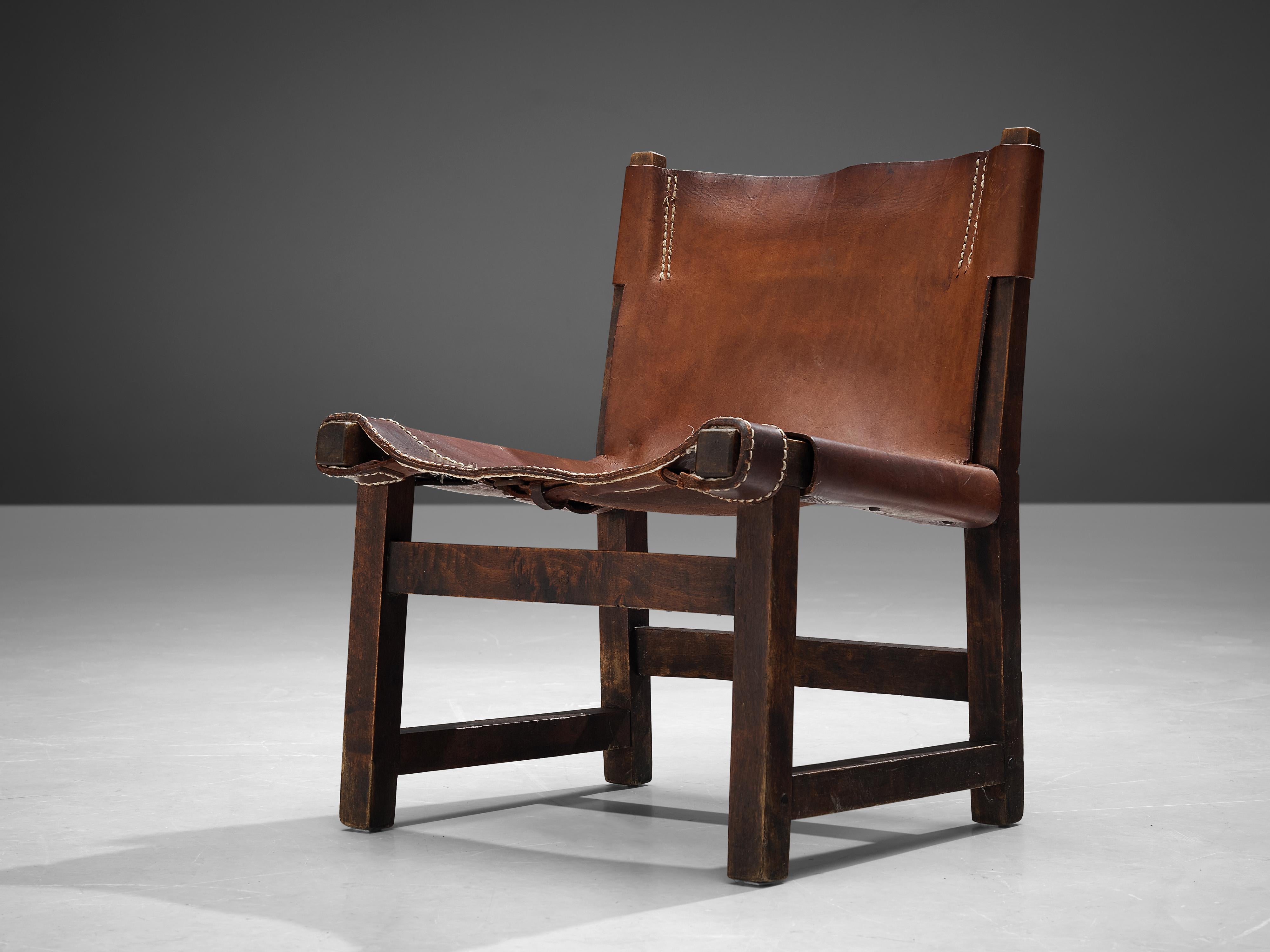 Mid-20th Century Paco Muñoz 'Riaza' Hunting Children's Chair in Walnut and Leather For Sale