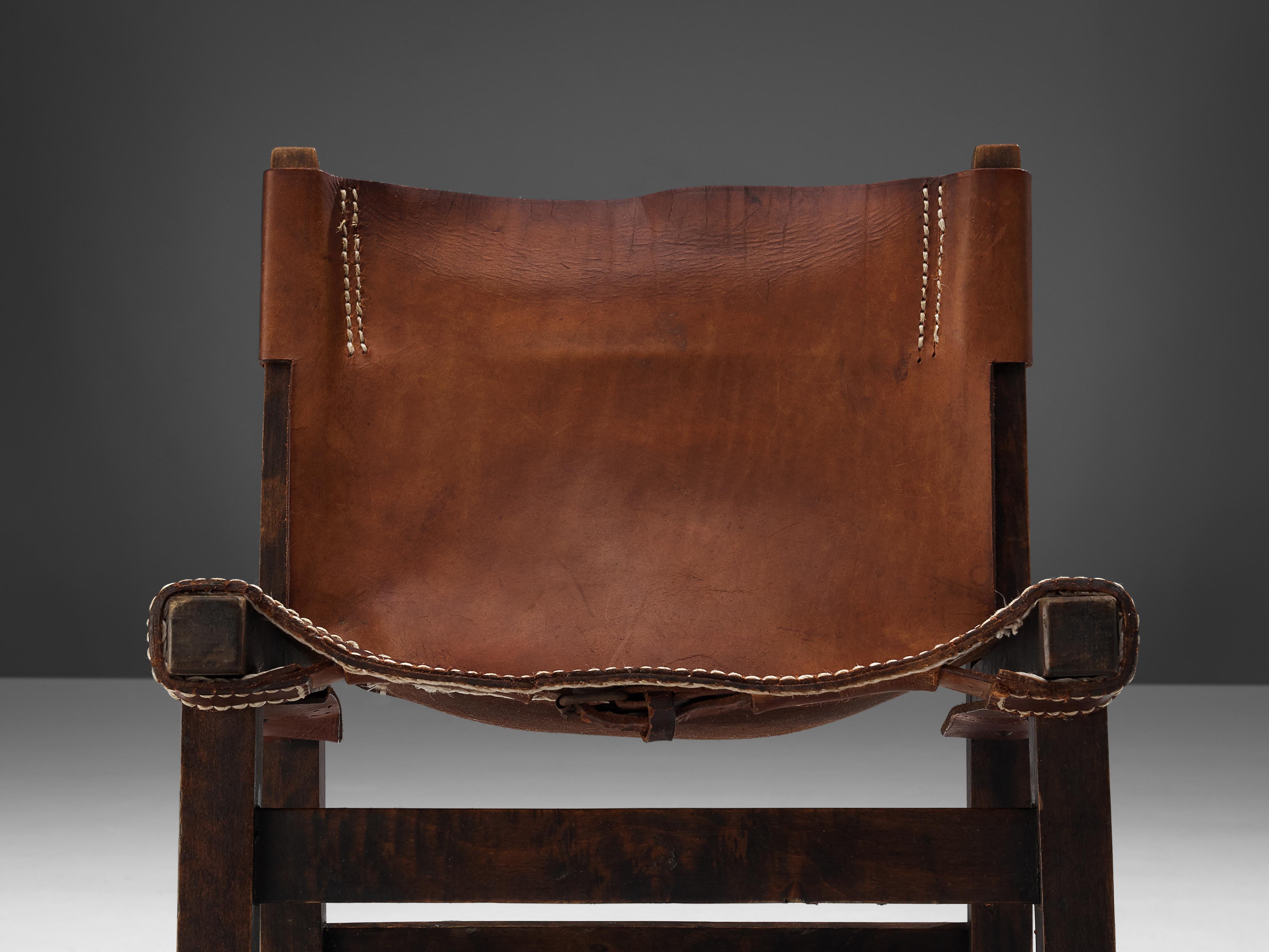 Paco Muñoz 'Riaza' Hunting Children's Chair in Walnut and Leather For Sale 1