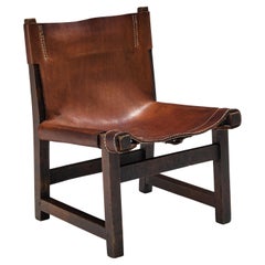 Vintage Paco Muñoz 'Riaza' Hunting Children's Chair in Walnut and Leather