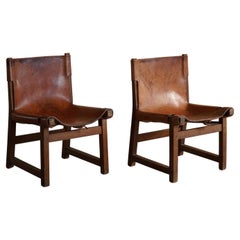 Paco Muñoz, Pair of Hunting Lounge Chairs, Model "Riaza", Leather & Walnut, 1960