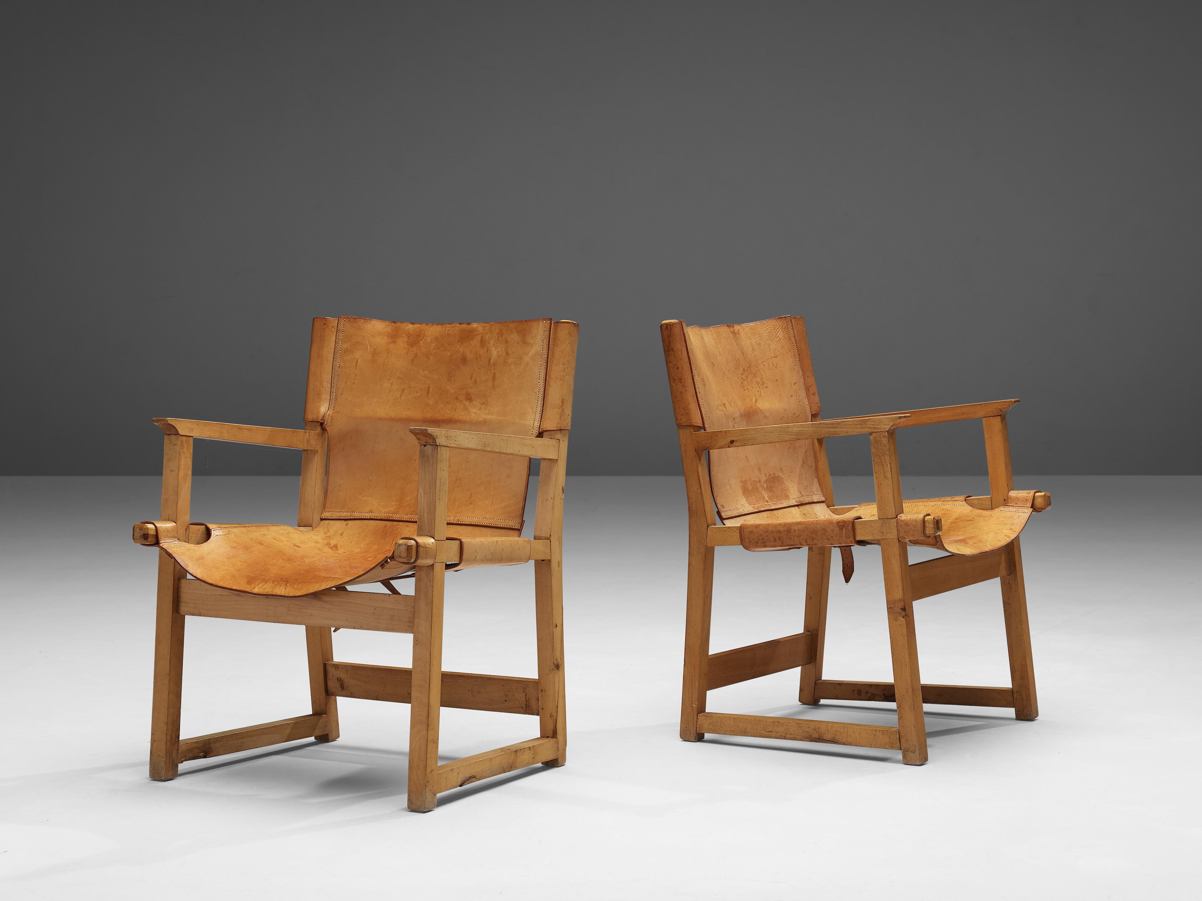 Milieu du XXe siècle Paco Muñoz Paire de fauteuils Riaza en cuir en vente
