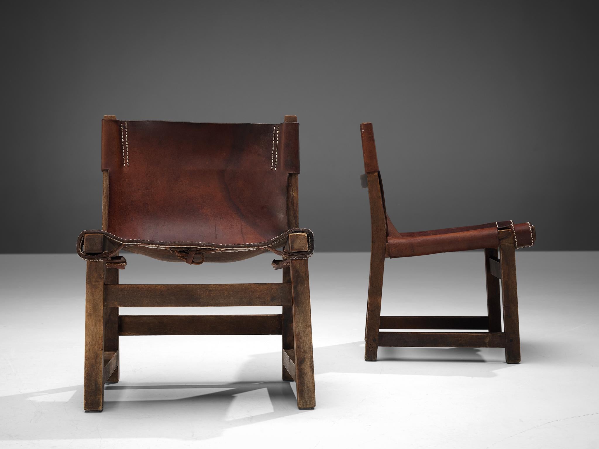 Paco Muñoz Pair of 'Riaza' Hunting Children's Chairs in Patinated Leather For Sale 3