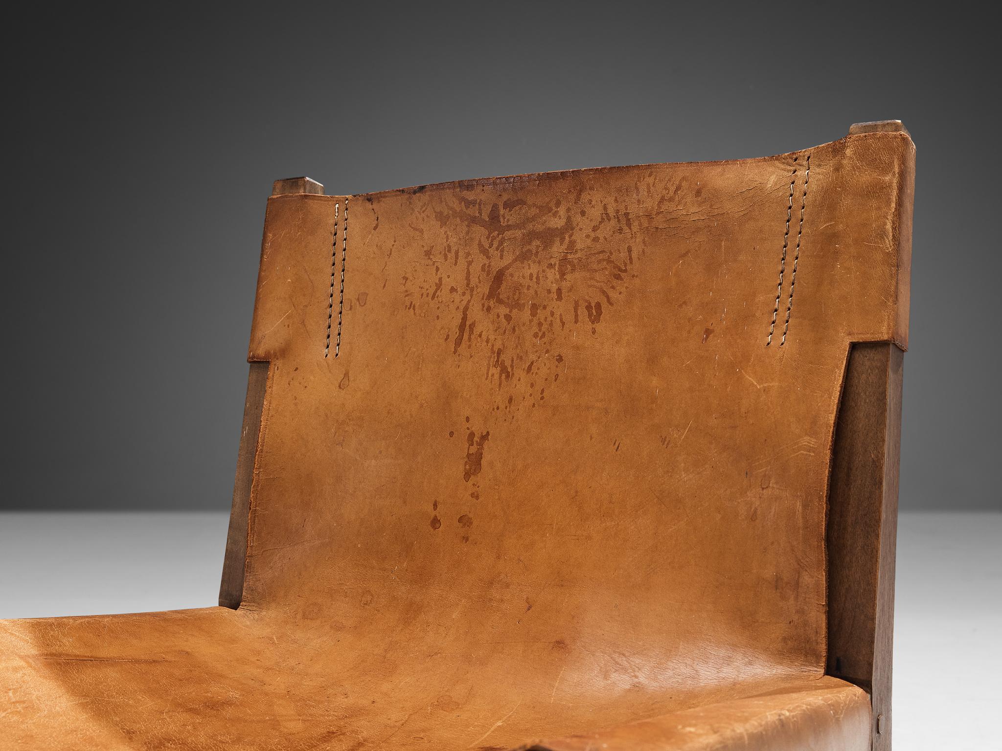 Spanish Paco Muñoz Pair of 'Riaza' Hunting Children's Chairs in Walnut and Leather For Sale
