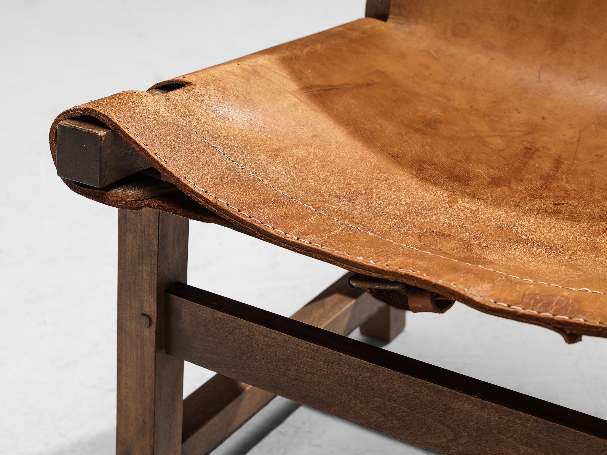 Mid-20th Century Paco Muñoz Pair of 'Riaza' Hunting Children's Chairs in Walnut and Leather For Sale