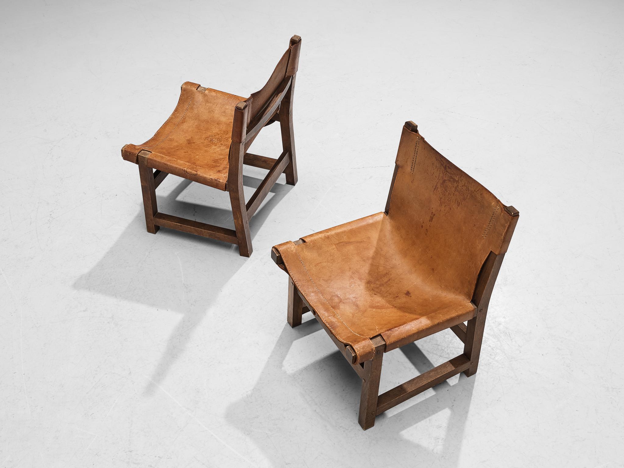Paco Muñoz Pair of 'Riaza' Hunting Children's Chairs in Walnut and Leather For Sale 2