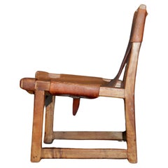 Vintage Paco Muñoz 'Riaza' Hunting Children's Chair in Walnut and Leather
