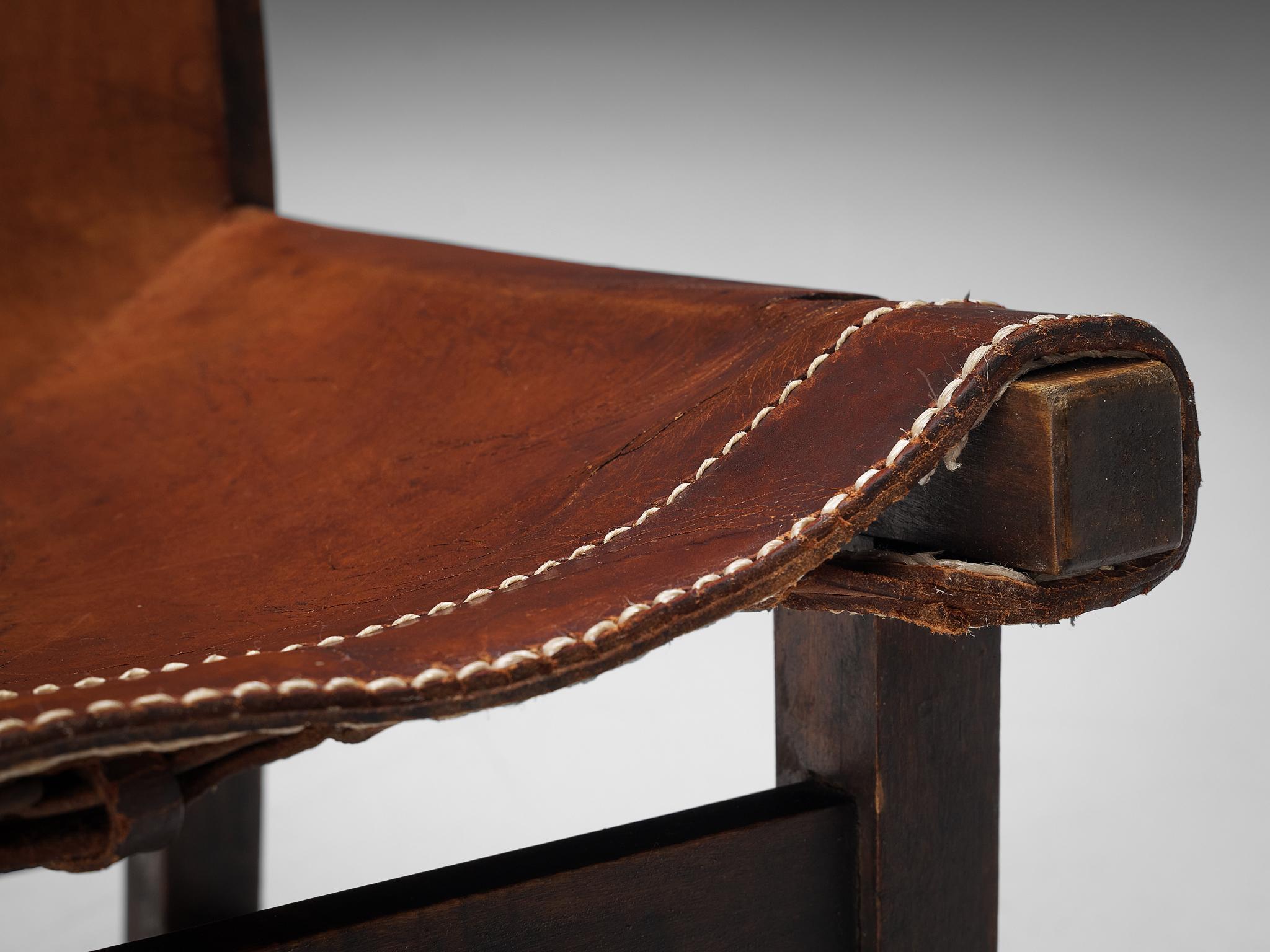 Metal Paco Muñoz 'Riaza' Hunting Children's Chairs in Patinated Leather For Sale