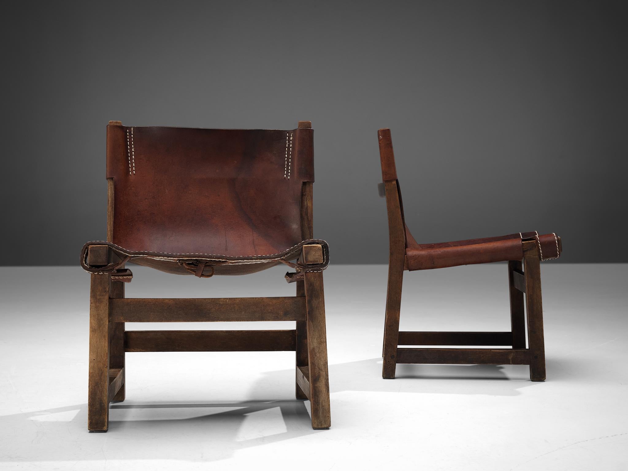Paco Muñoz 'Riaza' Hunting Children's Chairs in Patinated Leather For Sale 1