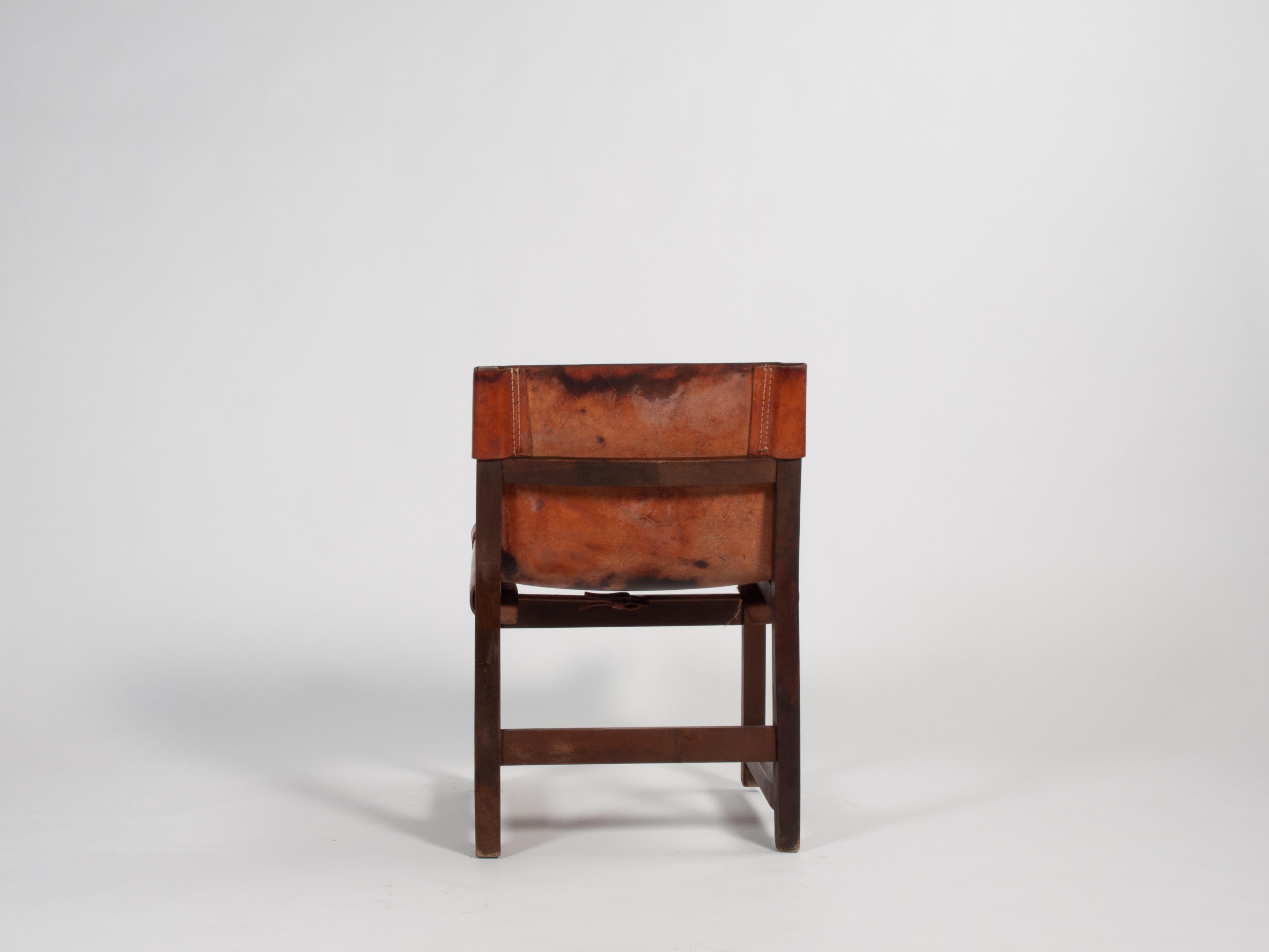Paco Munoz Riaza Leather Spanish Hunting Chair 1960s Vintage Design at ...