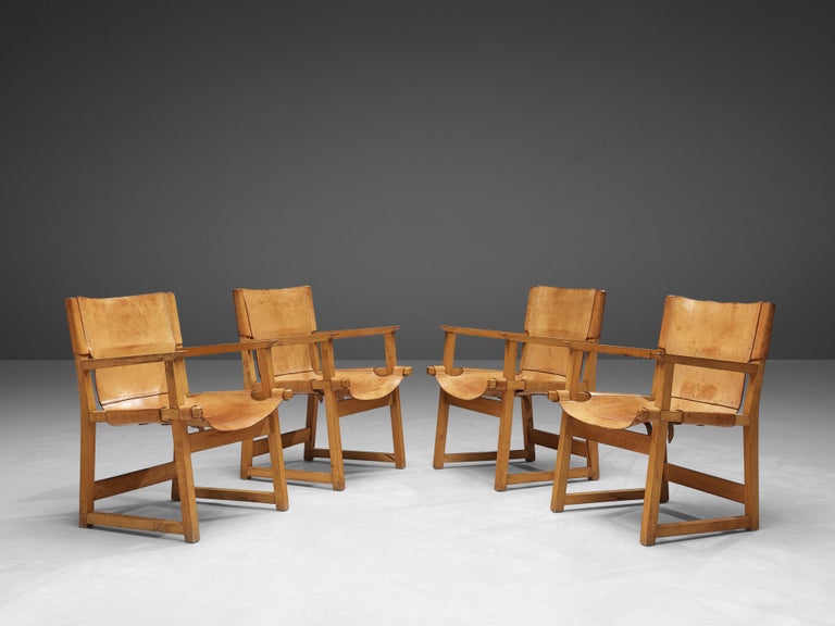 Spanish Paco Muñoz Set of Four Riaza Armchairs in Leather For Sale
