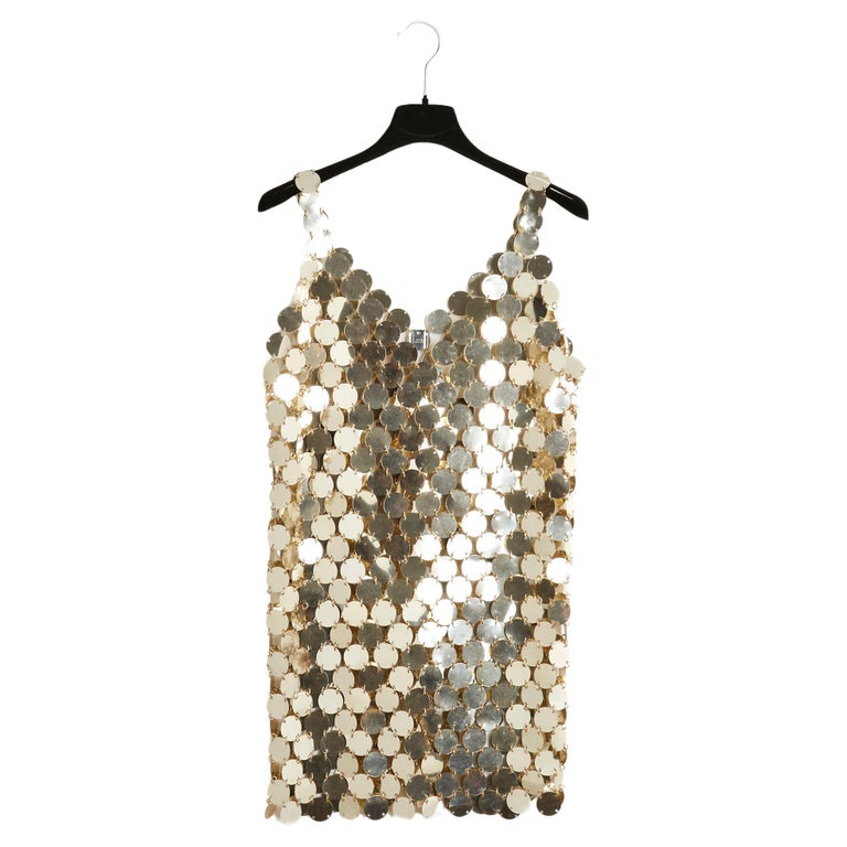 Paco Rabanne 1994 Mini Robe Deco FR38 DIY Gold Sequins Iconic Dress UK10 US6 Paco Rabanne 1994 Mini Robe Deco FR38 DIY Gold Sequins Iconic Dress UK10 US6