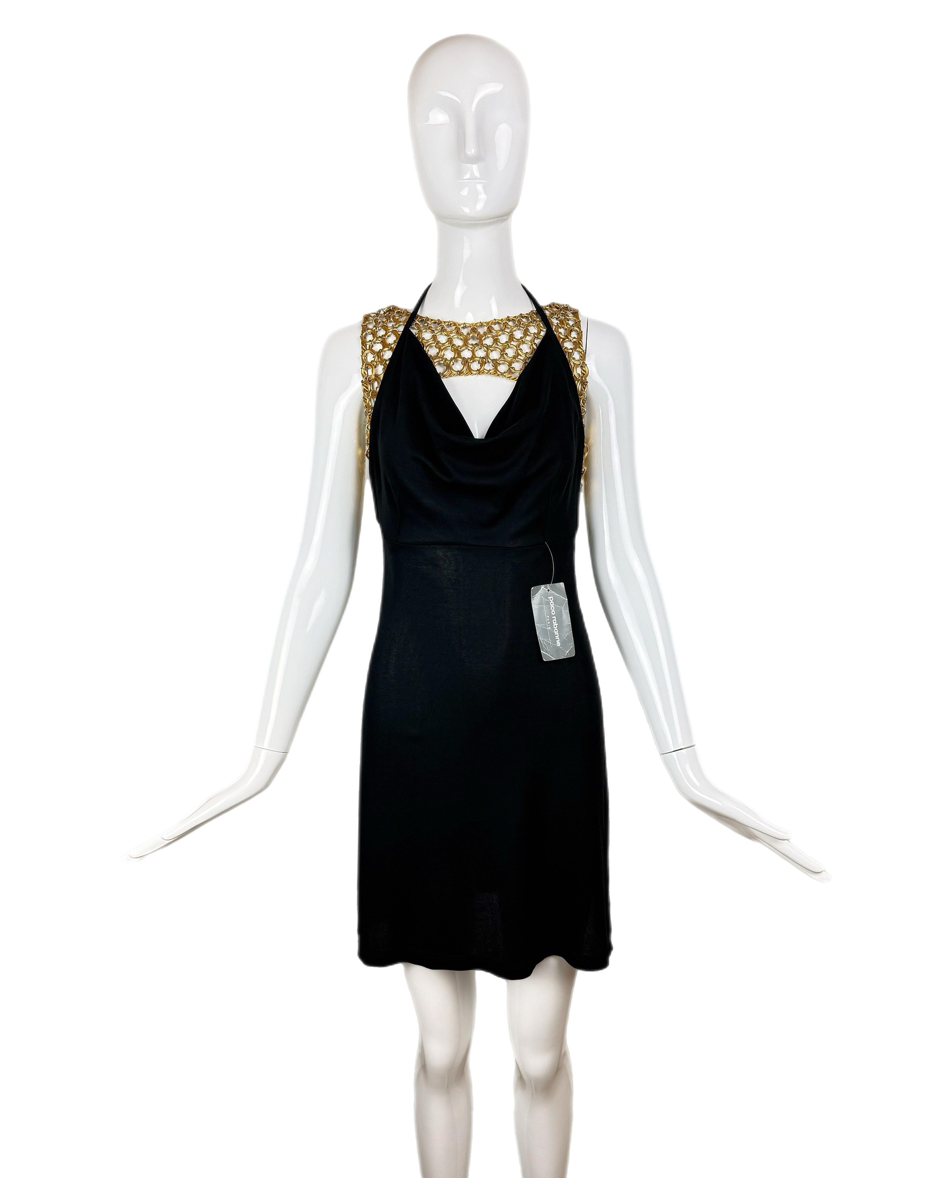 PACO RABANNE 1995 Vintage Pasarela Mini Negro c. Cuello Vaca Herrajes Dorados Gris