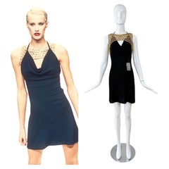 PACO RABANNE 1995 Vintage Runway Black Mini w. Gold Hardware Cowl Neck