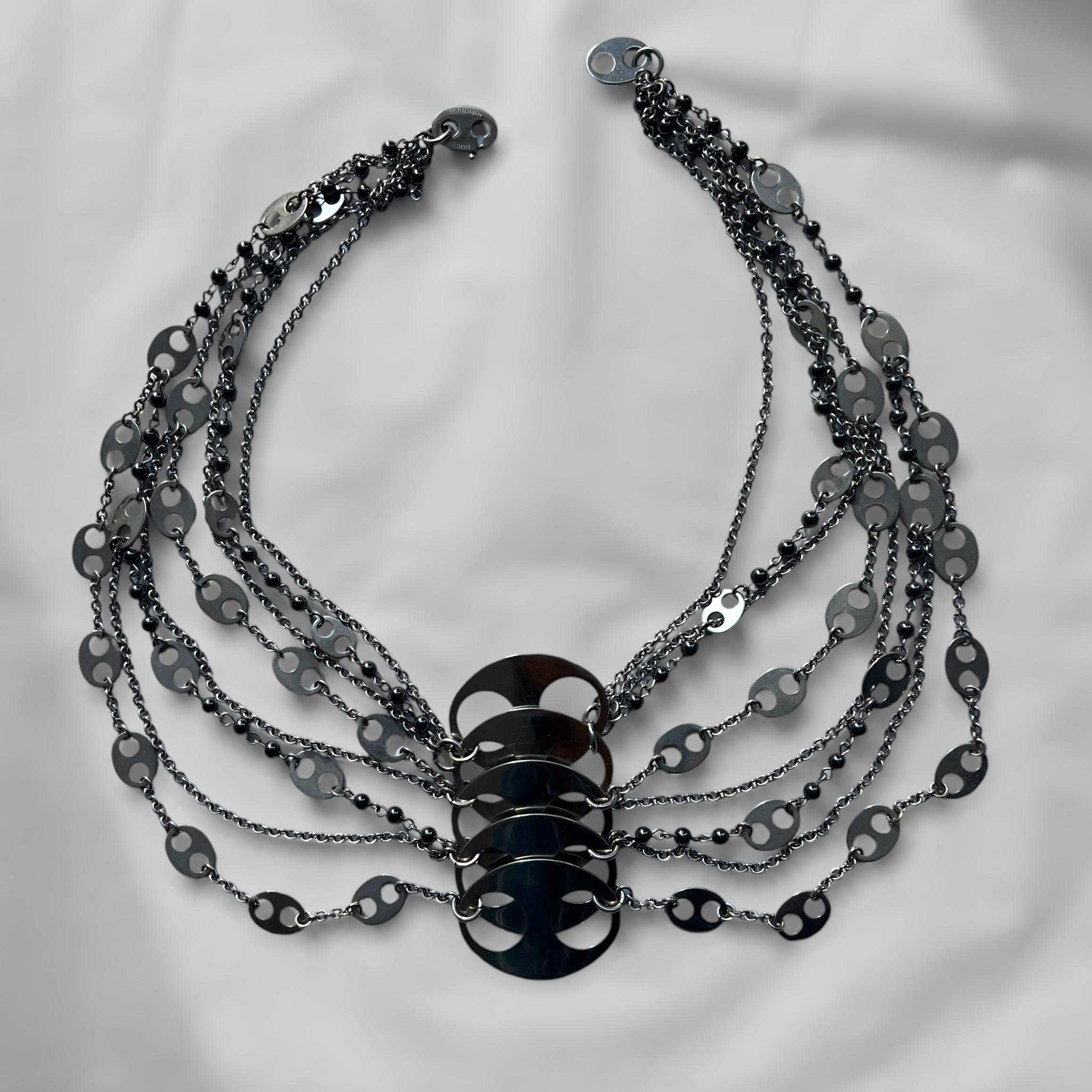 Paco Rabanne 2010s Collana a più fili con perline nere in vendita 1
