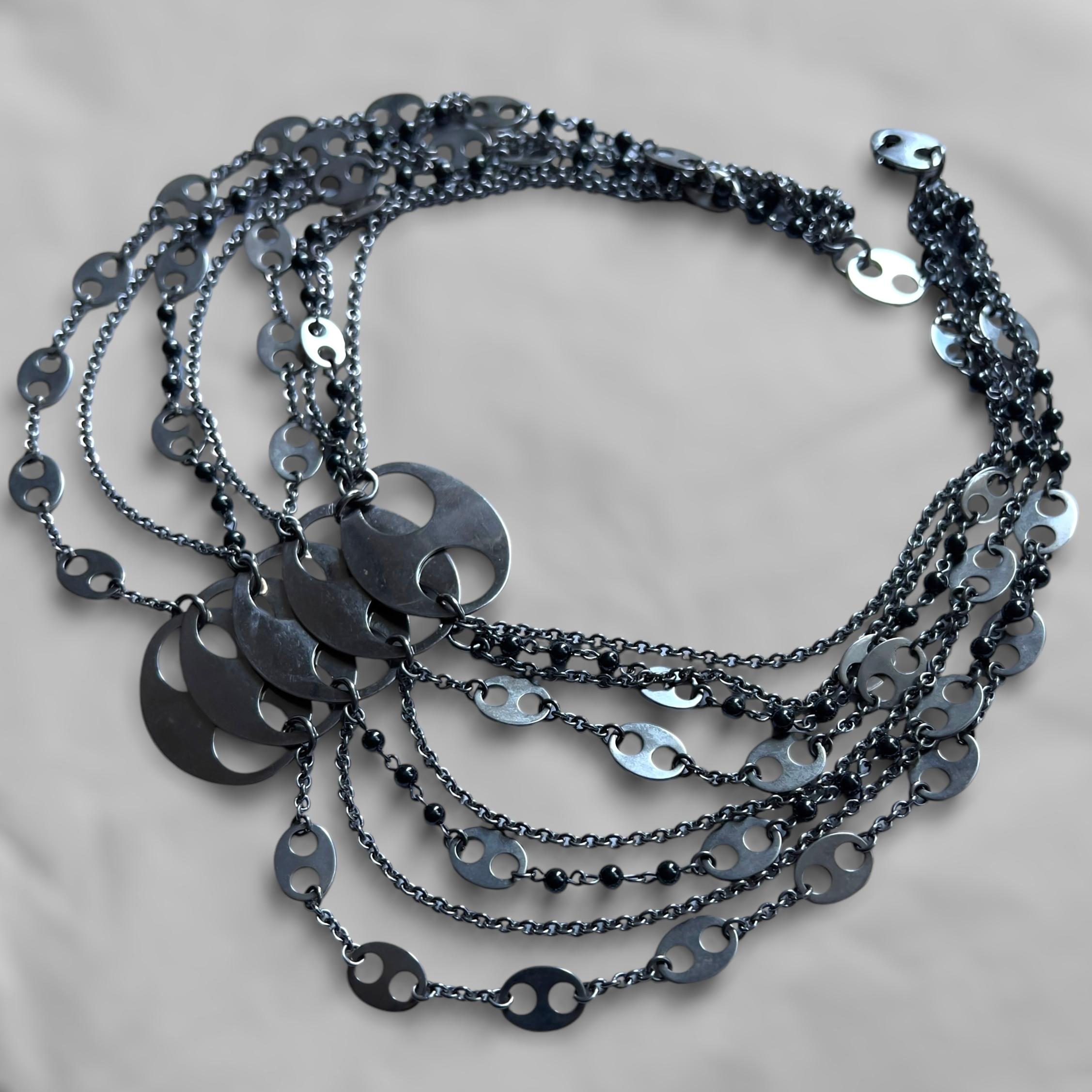 Paco Rabanne 2010s Collana a più fili con perline nere in vendita 3
