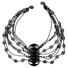 Paco Rabanne 2010s Collar de cuentas negras de varias vueltas