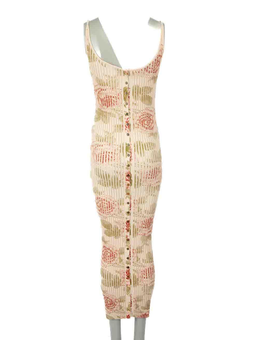 Paco Rabanne 2019 Beige Floral Knit Midi Dress Size L In Excellent Condition For Sale In London, GB