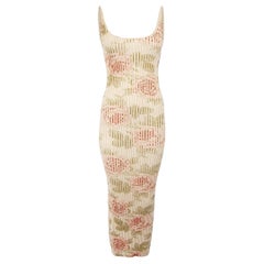 Paco Rabanne 2019 Beige Floral Knit Midi Dress Size L