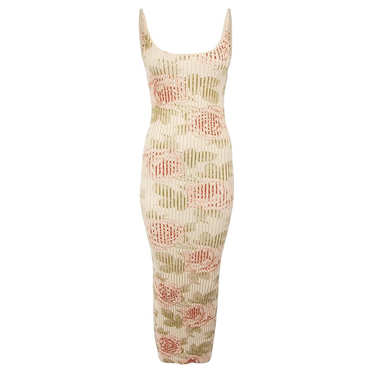Paco Rabanne 2019 Beige Floral Knit Midi Dress Size L at 1stDibs