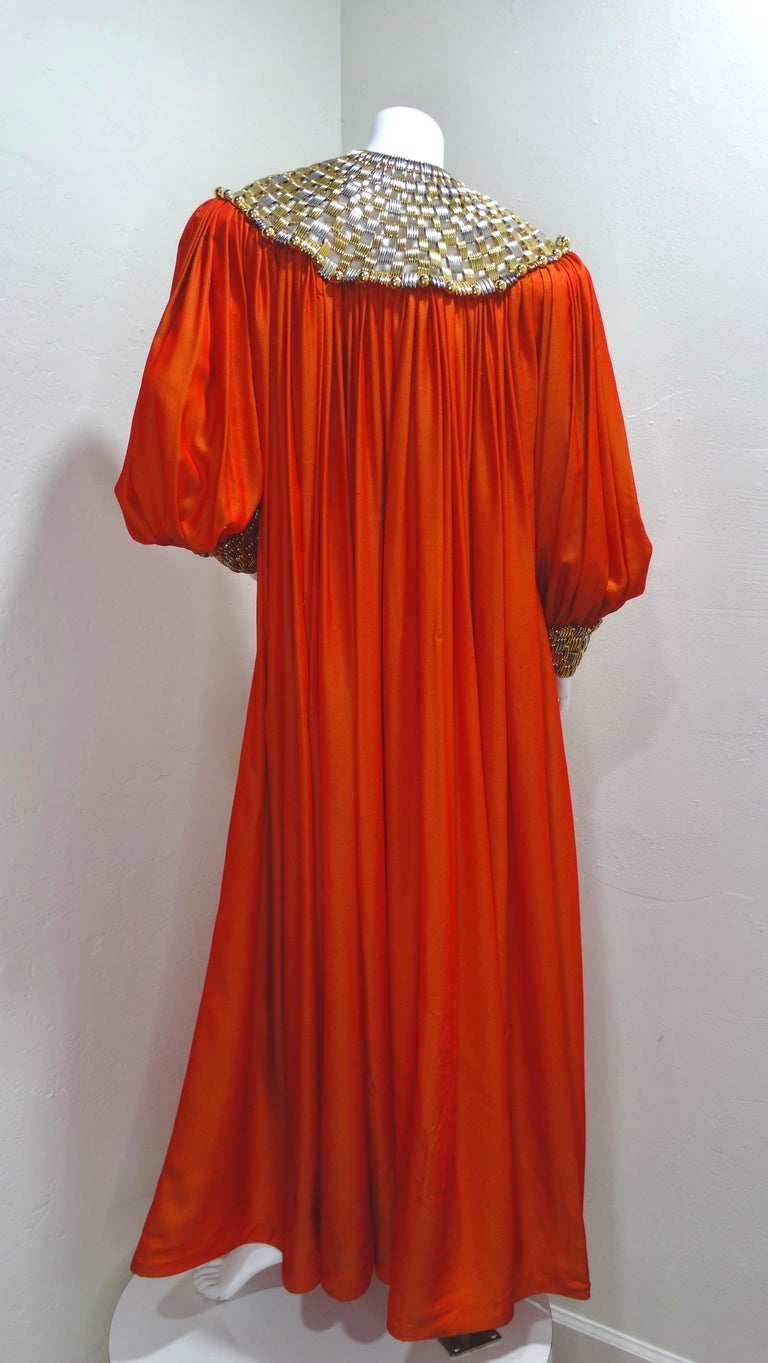 Red Paco Rabanne Beaded Caftan Gown For Sale