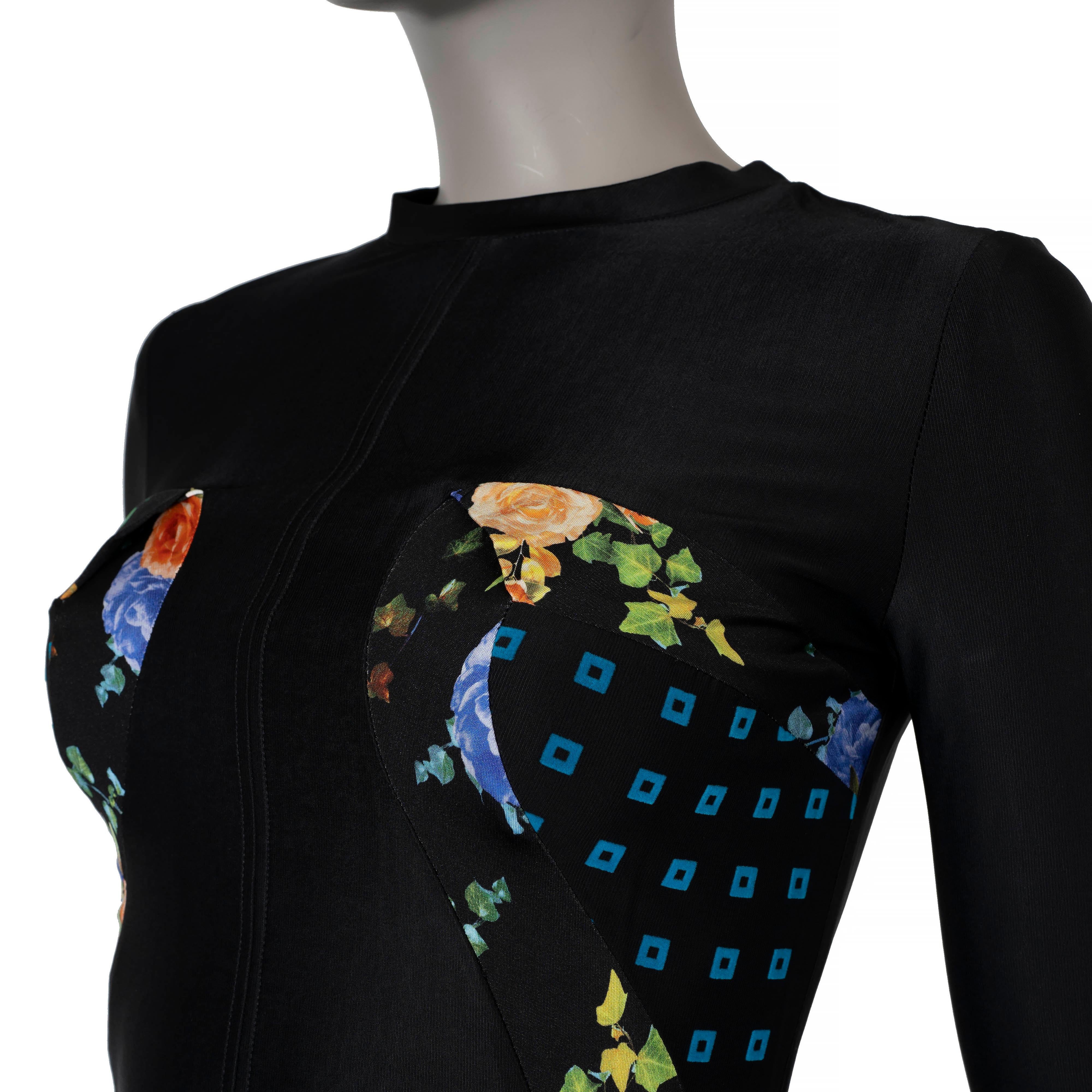 PACO RABANNE negro 2024 FLORAL PANELADO JERSEY MAXI Vestido 36 XS en Nuevo estado para la venta en Zürich, CH