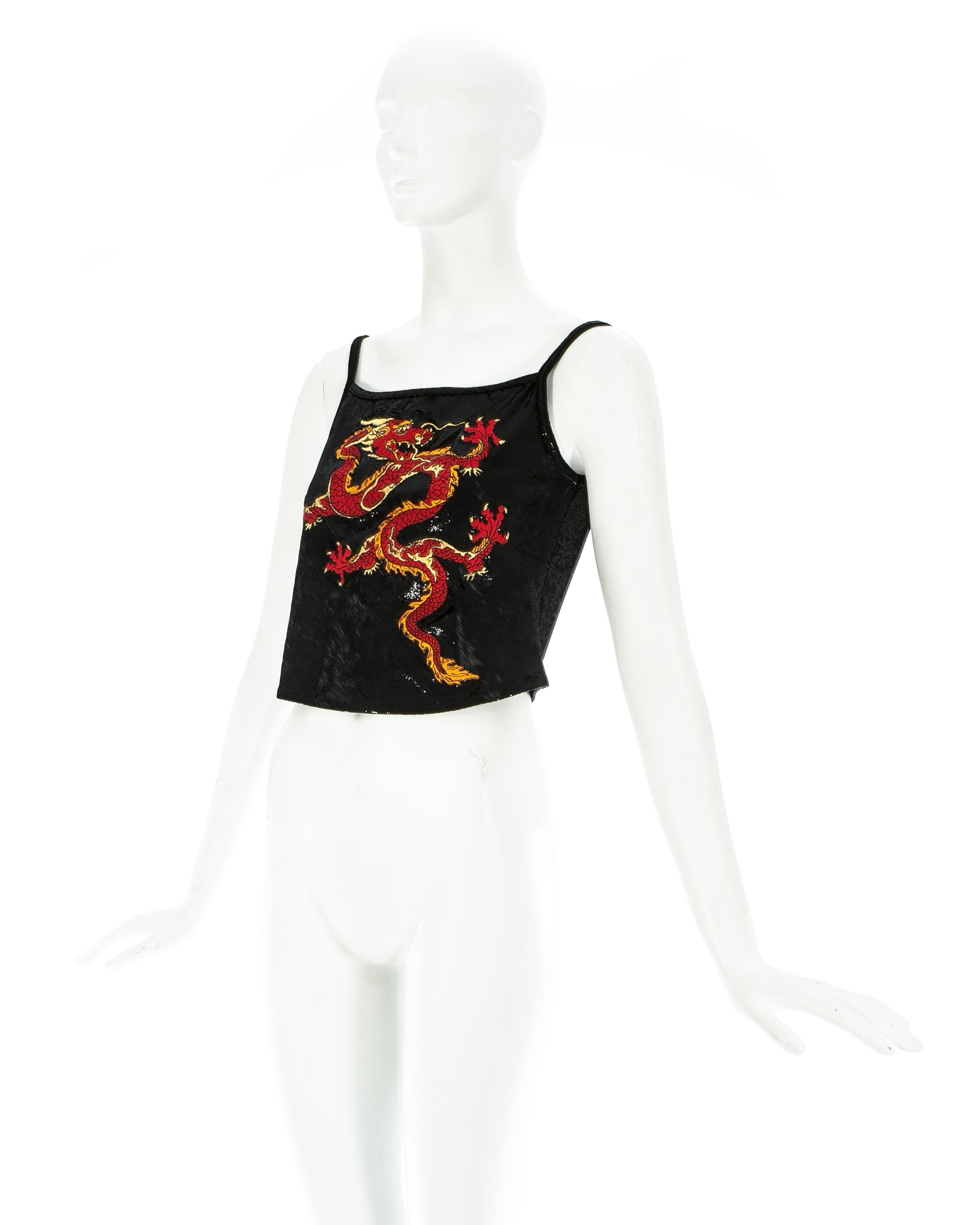 Paco Rabanne black cropped vest with embroidered dragon, fw 1997 In Good Condition In London, London