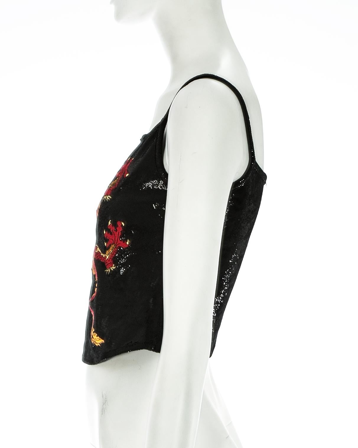 Paco Rabanne black cropped vest with embroidered dragon, fw 1997 1