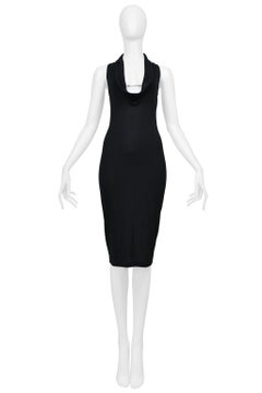 Paco Rabanne Black Halter Dress With Silver Spring Detail At Chest