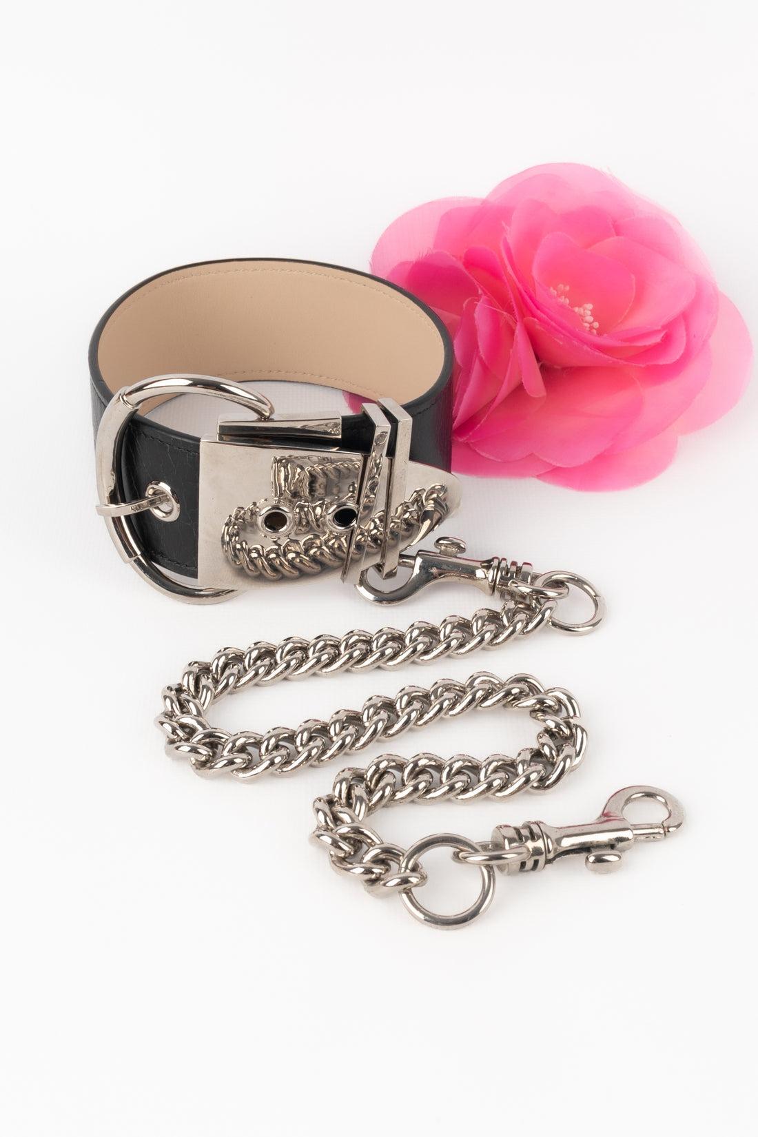 Paco Rabanne Black Leather and Silver Metal Choker Necklace For Sale 7