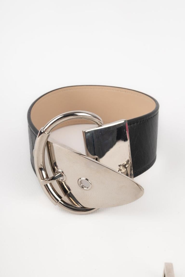 Women's Paco Rabanne Black Leather and Silver Metal Choker Necklace For Sale