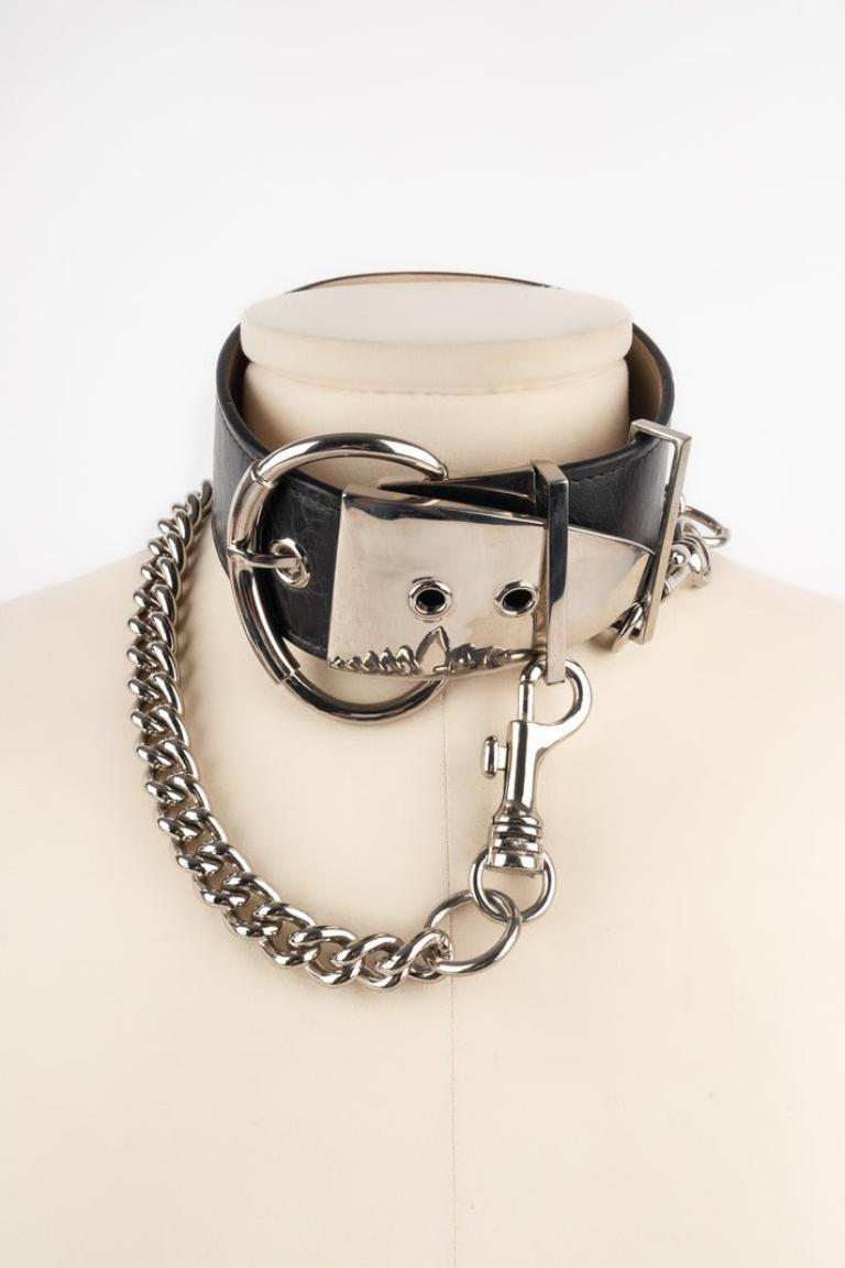 Paco Rabanne Black Leather and Silver Metal Choker Necklace For Sale 1