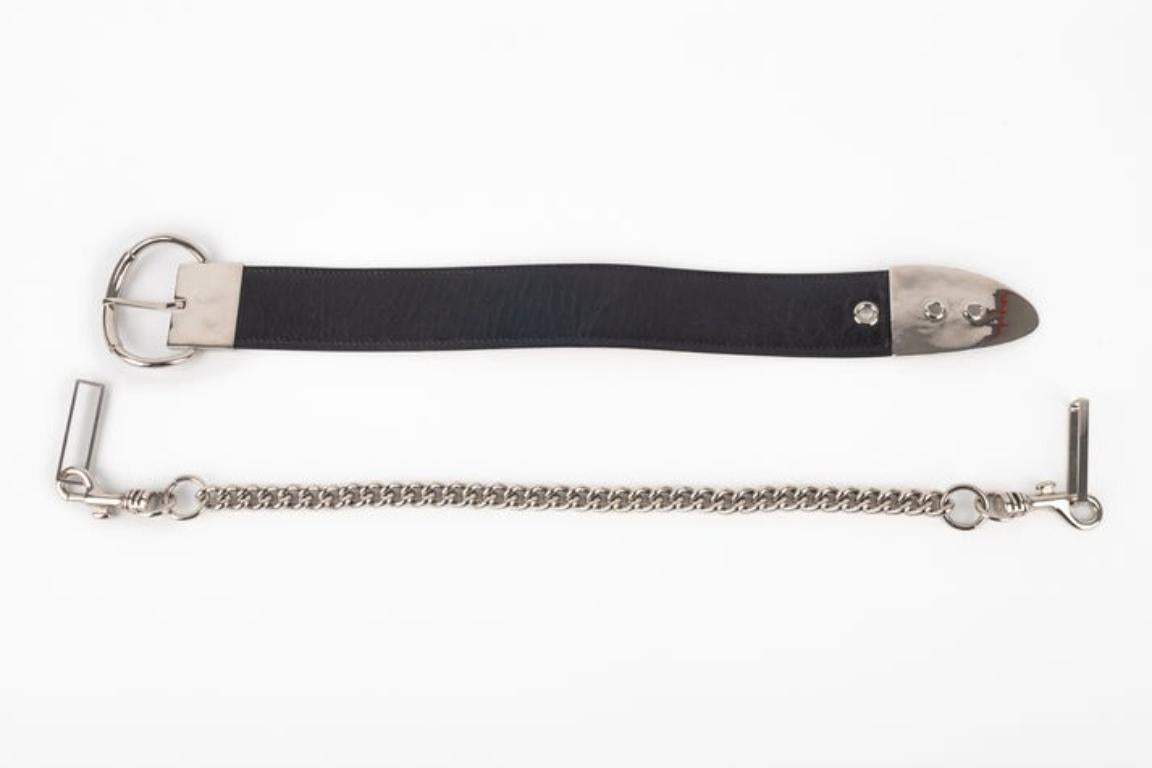 Paco Rabanne Black Leather and Silver Metal Choker Necklace For Sale 2
