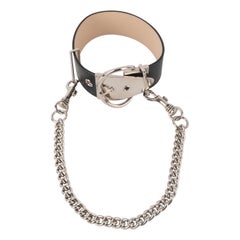 Collar gargantilla Paco Rabanne de cuero negro y metal plateado