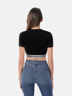 Paco Rabanne Black Logo Band Cropped T-Shirt Size XS
