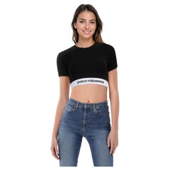 Paco Rabanne Black Logo Band Cropped T-Shirt Size XS