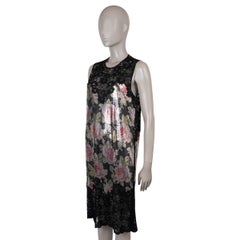 PACO RABANNE noir rose 2019 ROSE & LACE CHAINMAIL MIDI Dress 38 S