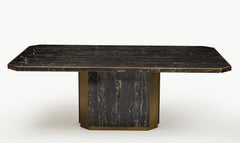 Paco Rabanne Black Portoro Marble Dining Table Bronze Detail, France, 1980