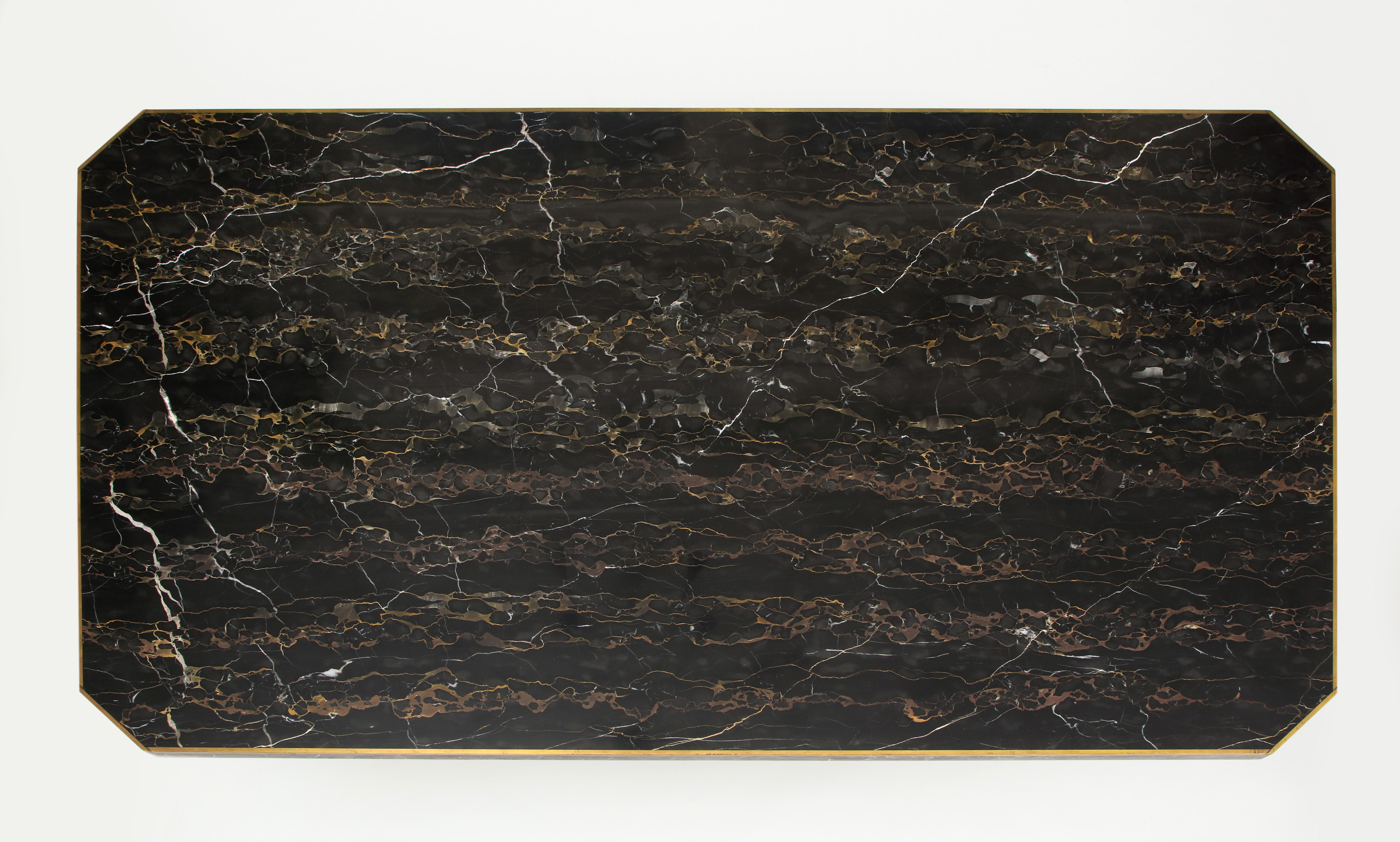 Late 20th Century Paco Rabanne Black Portoro Marble Dining Table Bronze Detail, France, 1980