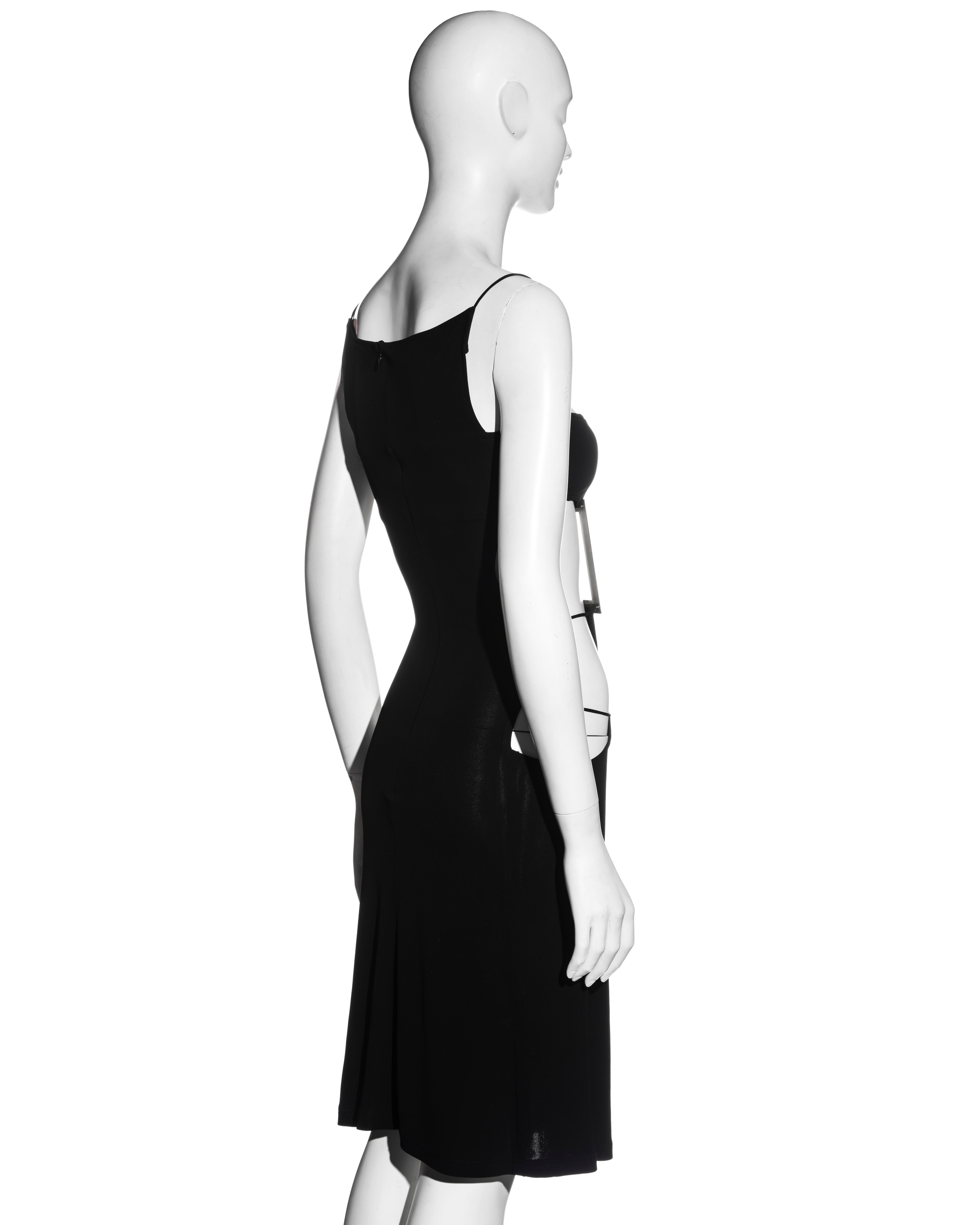 Women's Paco Rabanne black rayon strappy evening dress with square mirror plate, ss 2004