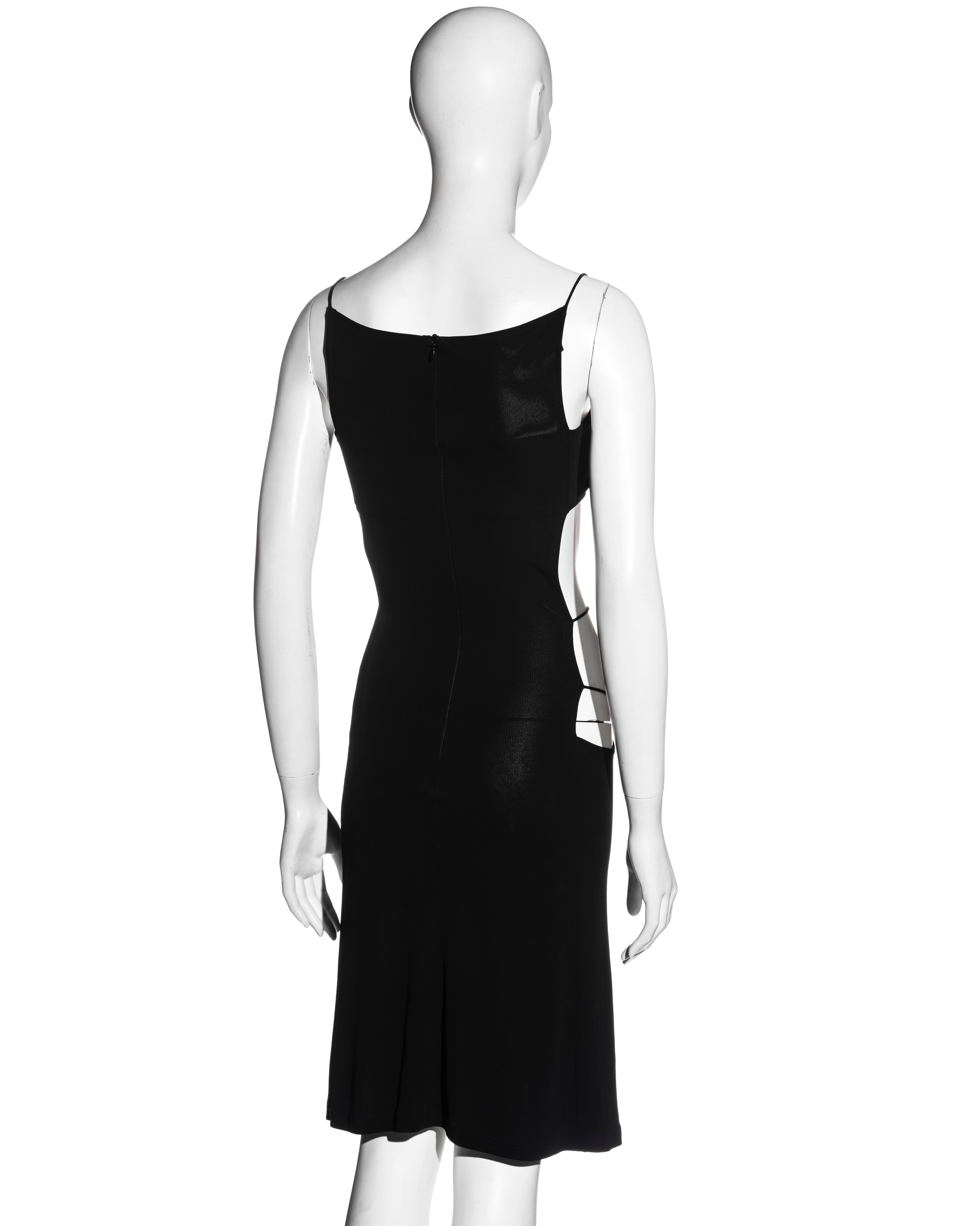 Paco Rabanne black rayon strappy evening dress with square mirror plate, ss 2004 1